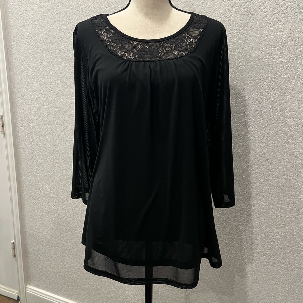 3/$20 NWT SIZE LARGE BY BEBONNIE. BLACK WITH SHEER OVERLAY AND LACE